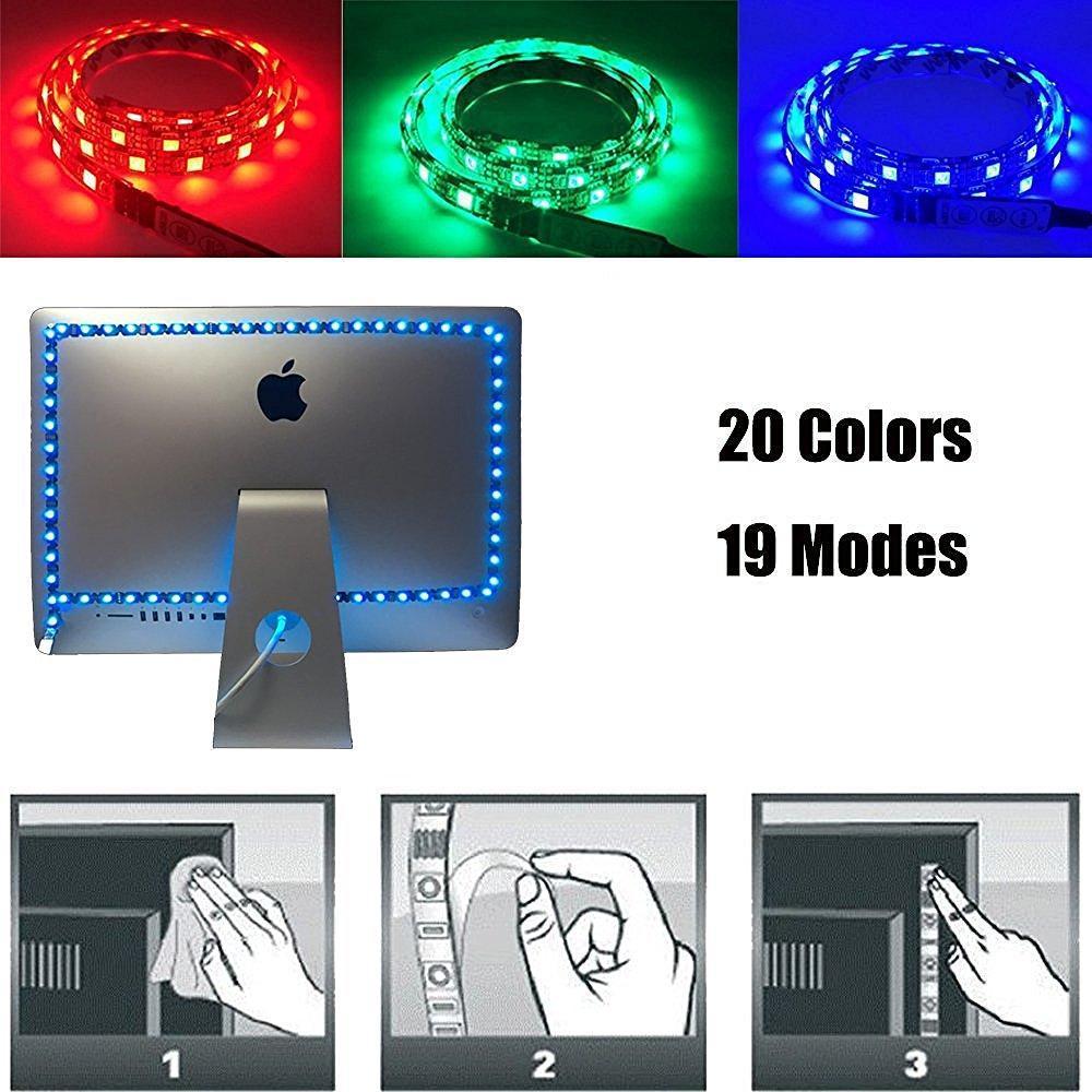 INSTALLATION TIME SAVING, S-Shape Bias Lighting for HDTV -3.3ft/1M and 6.6ft/2M RGB LED Backlight Strip 12V Powered Bendable Strip Kit for Flat Screen TV LCD, Desktop Monitors. No Need to Cut.