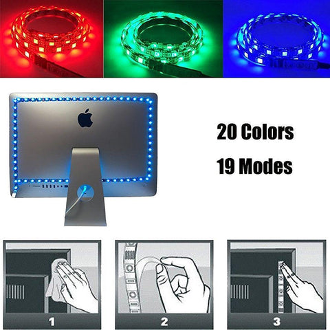 Image of INSTALLATION TIME SAVING, S-Shape Bias Lighting for HDTV -3.3ft/1M and 6.6ft/2M RGB LED Backlight Strip 12V Powered Bendable Strip Kit for Flat Screen TV LCD, Desktop Monitors. No Need to Cut.