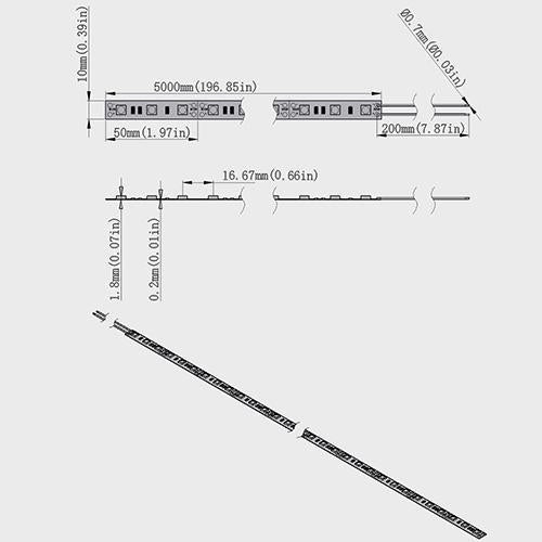 365nm & 380nm SMD5050-300 12V 6A 72W UV (Ultraviolet) LED Strip Light  Flex White PCB Ideal for UV Curing, Currency Validation, Medical Field