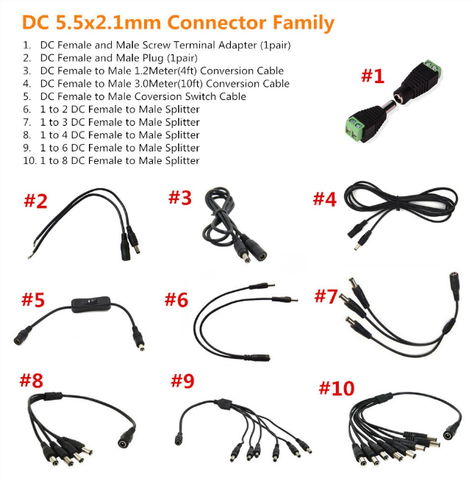 Image of DC5.5x2.1mm Female to Male Connector Cable Family Collection DC Plug DC Conversion Cable DC Splitter