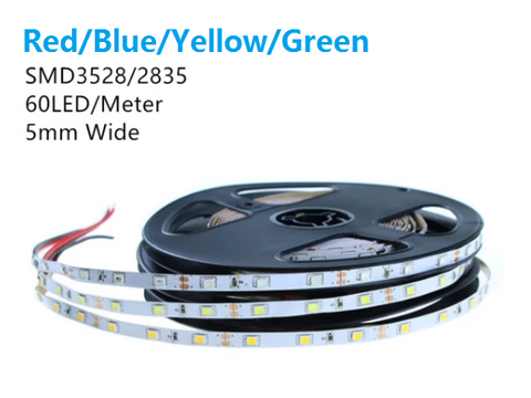 Image of Red/Blue/Greem/Yellow Color Super Slim 5mm Wide White FPCB Background DC 12V Dimmable SMD3528-300 Flexible LED Strips 300 lm Per Meter