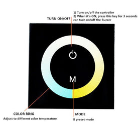 12V-24V DC TM07 Wall Panel Touchable Color Ring LED Controller for Dual White Color Temperature Adjustable LED Strips