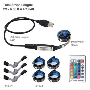 2M/6.56Ft 5V USB SMD5050 30leds/M LED TV Backlight strip lights RGB Multi-color Bias Lighting Kit for 40-60inch HDTV, With RF Remote Controller