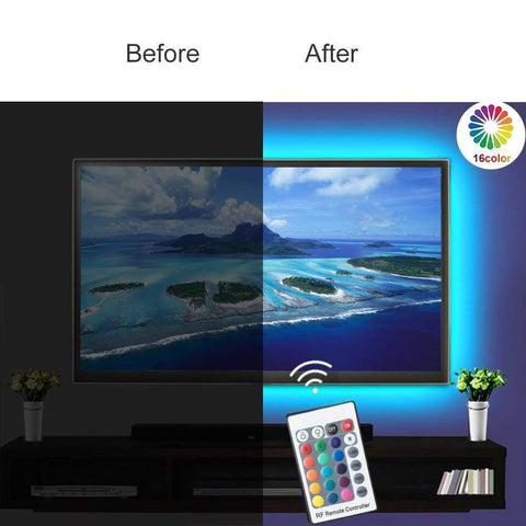 Image of 2M/6.56Ft 5V USB SMD5050 30leds/M LED TV Backlight strip lights RGB Multi-color Bias Lighting Kit for 40-60inch HDTV, With RF Remote Controller