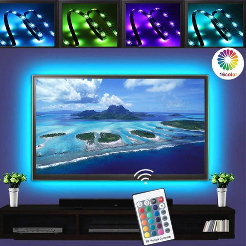 Image of 2M/6.56Ft 5V USB SMD5050 30leds/M LED TV Backlight strip lights RGB Multi-color Bias Lighting Kit for 40-60inch HDTV, With RF Remote Controller
