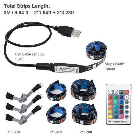 Image of 5V 1M/3.3ft LED TV Backlights USB Powered Bias Lighting Kit with RF Remote Controller (16 Colors and 4 Dynamic Modes) for HDTV/PC Monitor/Home Theater
