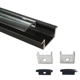 5/10/25/50 Pack Black U01 9x23mm U-Shape Internal Profile Width 12mm LED Aluminum Channel System with Cover, End Caps and Mounting Clips for LED Strip Light Installations