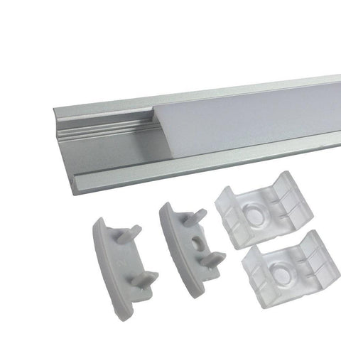 Image of 5/10/25/50 Pack Silver U01 9x23mm U-Shape Internal Profile Width 12mm LED Aluminum Channel System with Cover, End Caps and Mounting Clips for LED Strip Light Installations