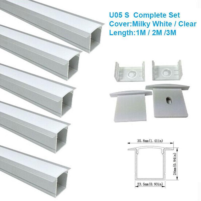 5/10/25/50 Pack Silver U05 36x24mm U-Shape Internal Width 20mm LED Aluminum Channel System with Cover, End Caps and Mounting Clips Aluminum Profile for LED Strip Light Installations