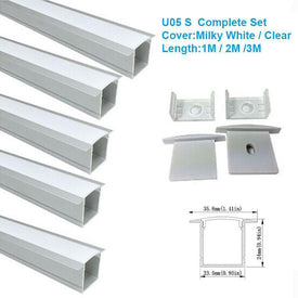 5/10/25/50 Pack Silver U05 36x24mm U-Shape Internal Width 20mm LED Aluminum Channel System with Cover, End Caps and Mounting Clips Aluminum Profile for LED Strip Light Installations