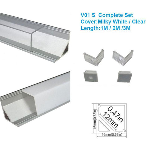 Image of 5/10/25/50 Pack Silver V01 16x16mm V-Shape Vertical Angle Cover Internal Width 12mm Corner Mounting LED Aluminum Channel with End Caps and Mounting Clips Aluminum Extrusion