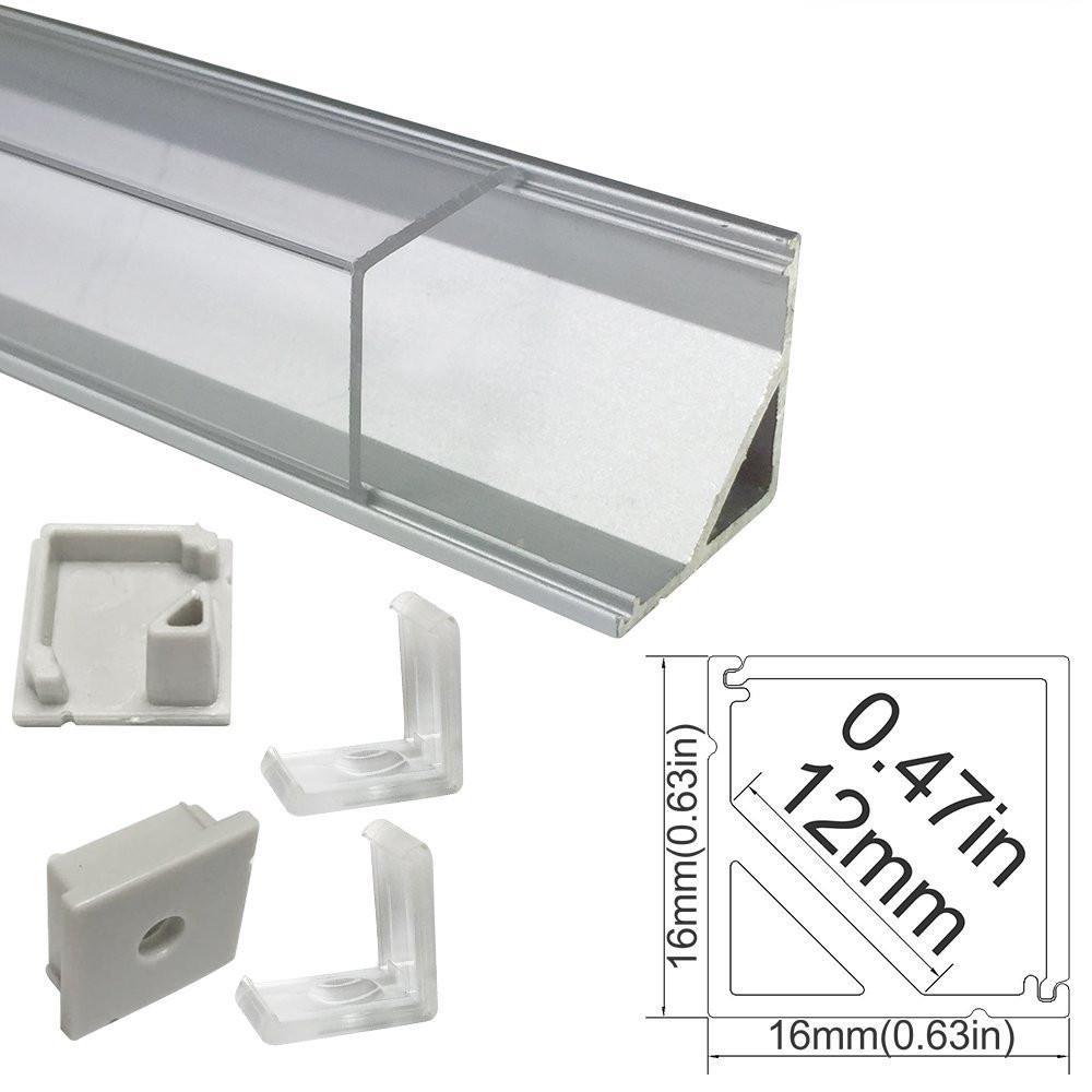 5/10/25/50 Pack Silver V01 16x16mm V-Shape Vertical Angle Cover Internal Width 12mm Corner Mounting LED Aluminum Channel with End Caps and Mounting Clips Aluminum Extrusion