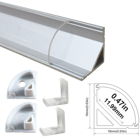 Image of 5/10/25/50 Pack Silver V02 16x16mm V-Shape Curved Cover Channel Internal Width 12mm Corner Mounting LED Aluminum Channel with End Caps and Mounting Clips Aluminum Profile