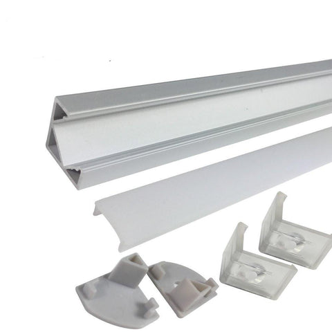 Image of 5/10/25/50 Pack Silver V03 18x18mm V-Shape Internal Width 12mm Corner Mounting LED Aluminum Channel with Oyster White Cover, End Caps and Mounting Clips for Flex/Hard LED Strip Light