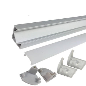 5/10/25/50 Pack Silver V03 18x18mm V-Shape Internal Width 12mm Corner Mounting LED Aluminum Channel with Oyster White Cover, End Caps and Mounting Clips for Flex/Hard LED Strip Light
