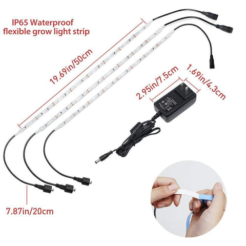 Image of 3Pcs 18W 1.6ft Waterproof LED Flexible Grow Strip Lights with 2A PowerSupply for Indoor Plants/Plant Growing/Greenhouse/Potted Plant/Hydroponic Garden