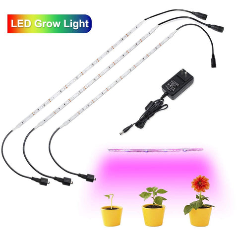 3Pcs 18W 1.6ft Waterproof LED Flexible Grow Strip Lights with 2A PowerSupply for Indoor Plants/Plant Growing/Greenhouse/Potted Plant/Hydroponic Garden