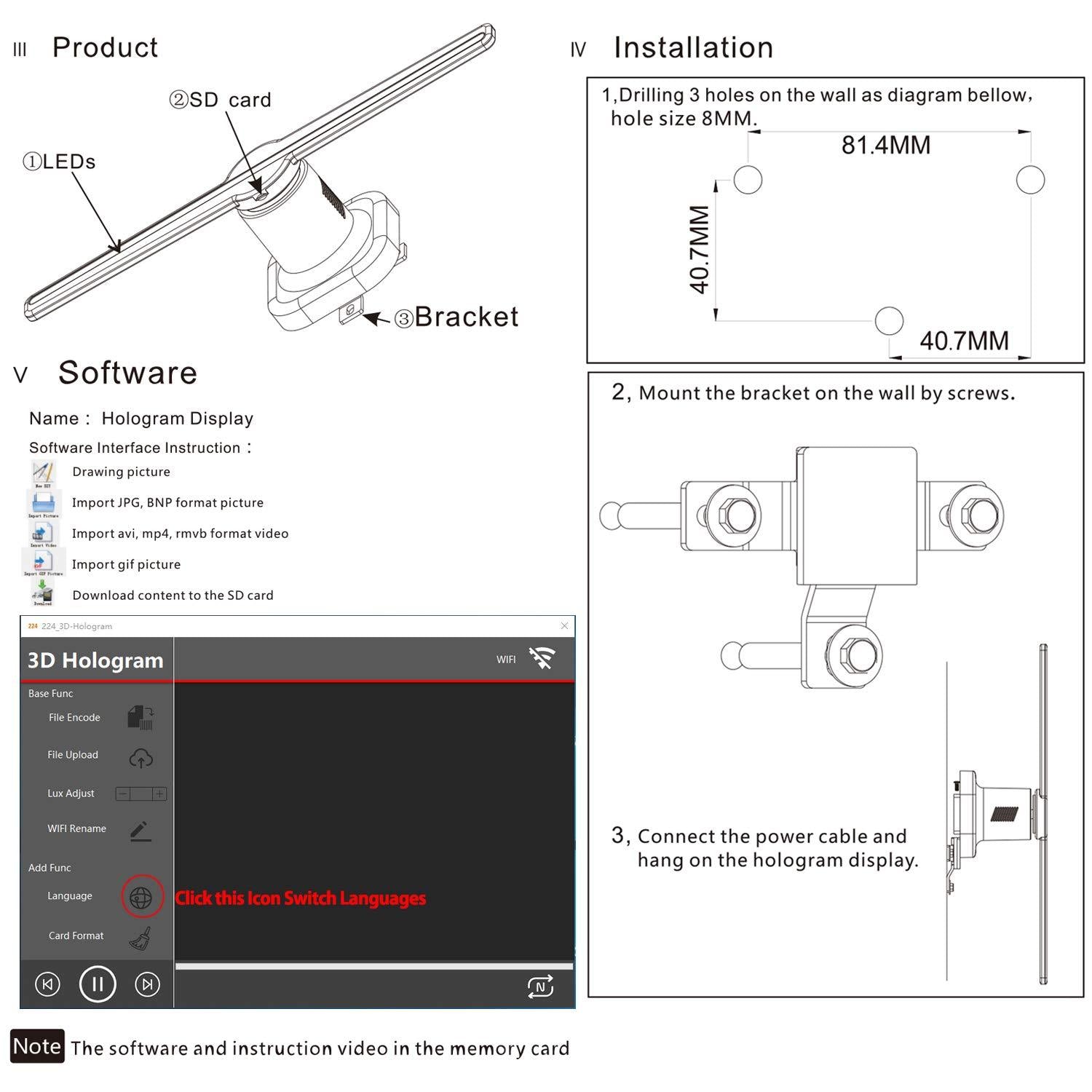Free Shipping 42cm 400 Brightness TF Card Uploading 3D Hologram Advertising Display LED Fan, Holographic 3D Photos and Videos