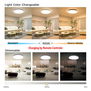 24W 14.96 inch (380mm) LED Ceiling Light Fixture CCT changable & Dimmable with RF controller Round Acrylic Shade White Finish Modern LED Flush Mount