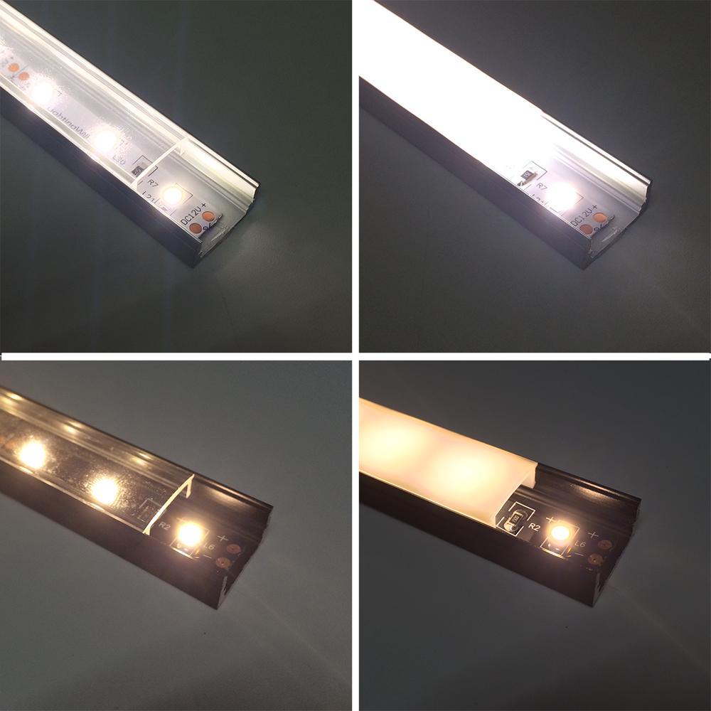 5/10/25/50 Pack Black U02 9x17mm U-Shape Internal Profile Width 12mm LED Aluminum Channel System with Cover, End Caps and Mounting Clips for LED Strip Light Installations