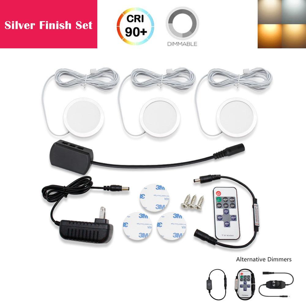 A-Series 3 Pack (3*2W) Dimmable CRI 90 Ultra Thin LED Under Cabinet Puck Lights With Dimmer & Power Adapter,  All Accessories Included